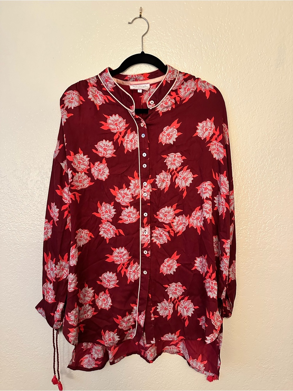 Omika Button Down Blouse Isla Merlot Red Floral Boho
